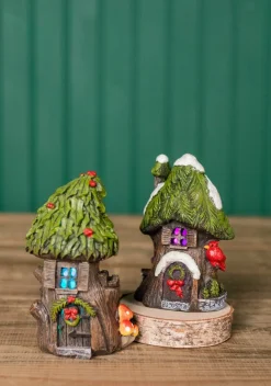 Discount 4.5” Mini Resin Light Up Holly Tree House Christmas Accents
