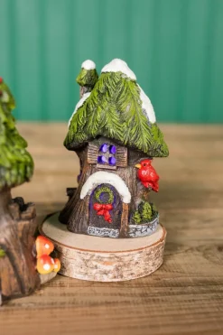 Discount 4.5” Mini Resin Light Up Holly Tree House Christmas Accents