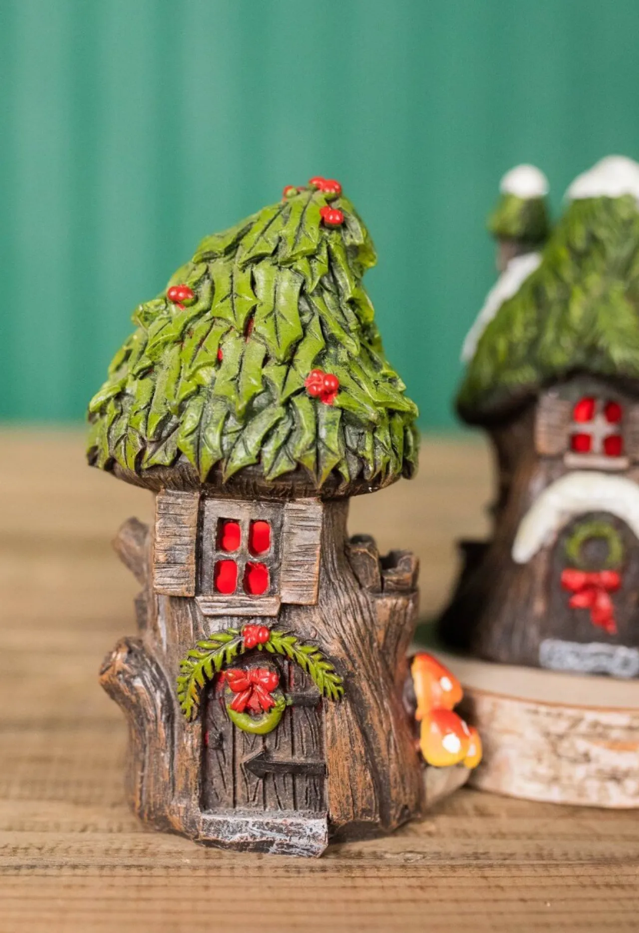 Discount 4.5” Mini Resin Light Up Holly Tree House Christmas Accents