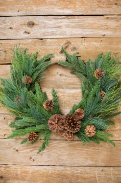 Shop 26” Mixed Greens With Pine Cones Swag Wreath Christmas Teardrops|Natural Greenery