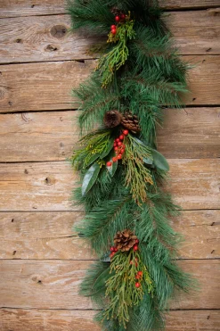 Discount 72” Pine Garland With Cones & Berries Christmas Garlands