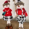 Best Sale 25” Plush Snowman Figurine With Buffalo Check Pants Christmas Accents