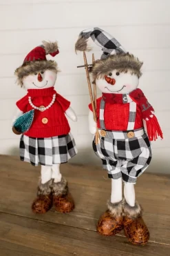 Best Sale 25” Plush Snowman Figurine With Buffalo Check Pants Christmas Accents