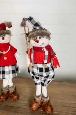 Best Sale 25” Plush Snowman Figurine With Buffalo Check Pants Christmas Accents