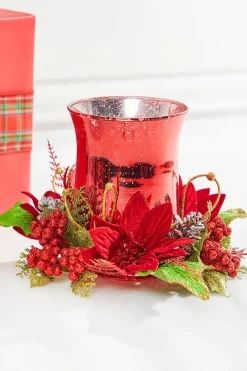 Flash Sale 6" Poinsettia & Pine Centerpiece Christmas Accents
