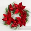 Hot 22” Poinsettia With Pine Wreath Christmas Wreaths