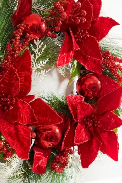 Hot 22” Poinsettia With Pine Wreath Christmas Wreaths