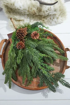 Outlet 24” Real Touch Cedar Spruce Cone Teardrop Natural Greenery