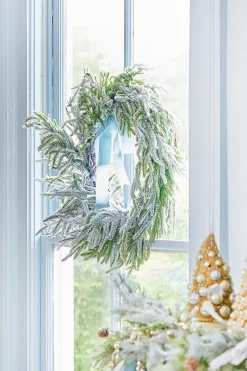 Cheap 24” Real Touch Flocked Norfolk Wreath Christmas Wreaths|Natural Greenery