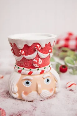 Cheap 5.5” Red & White Resin Peppermint Nutcracker Candle Holder Christmas Accents