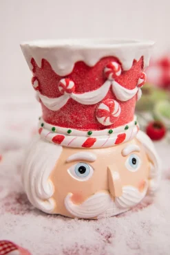 Cheap 5.5” Red & White Resin Peppermint Nutcracker Candle Holder Christmas Accents