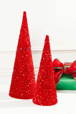 Fashion 18"-24" Red Sequin Cone Tree - Set Of 2 Christmas Accents
