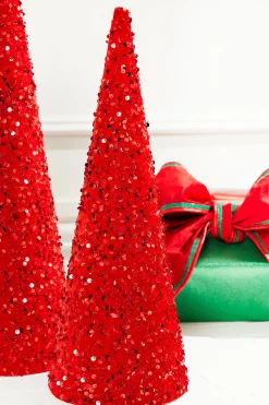 Fashion 18"-24" Red Sequin Cone Tree - Set Of 2 Christmas Accents