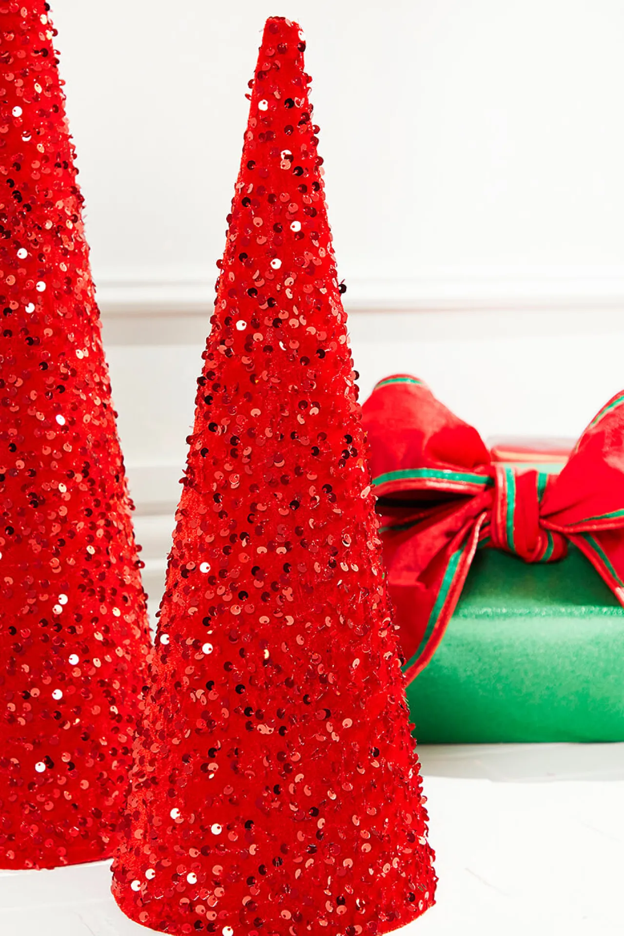 Fashion 18"-24" Red Sequin Cone Tree - Set Of 2 Christmas Accents