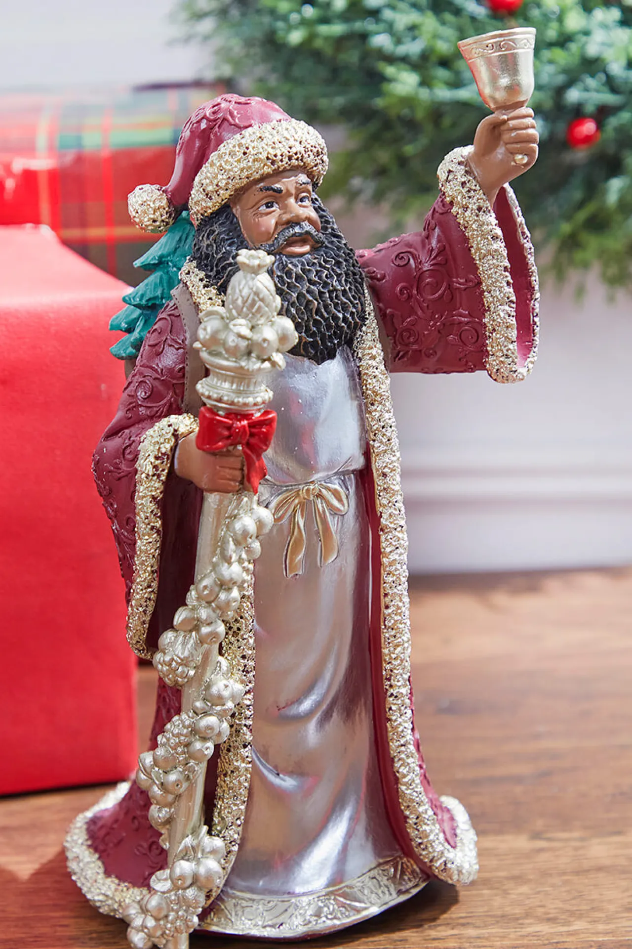 Store 12.3” Resin African American Santa Figurine Christmas Accents