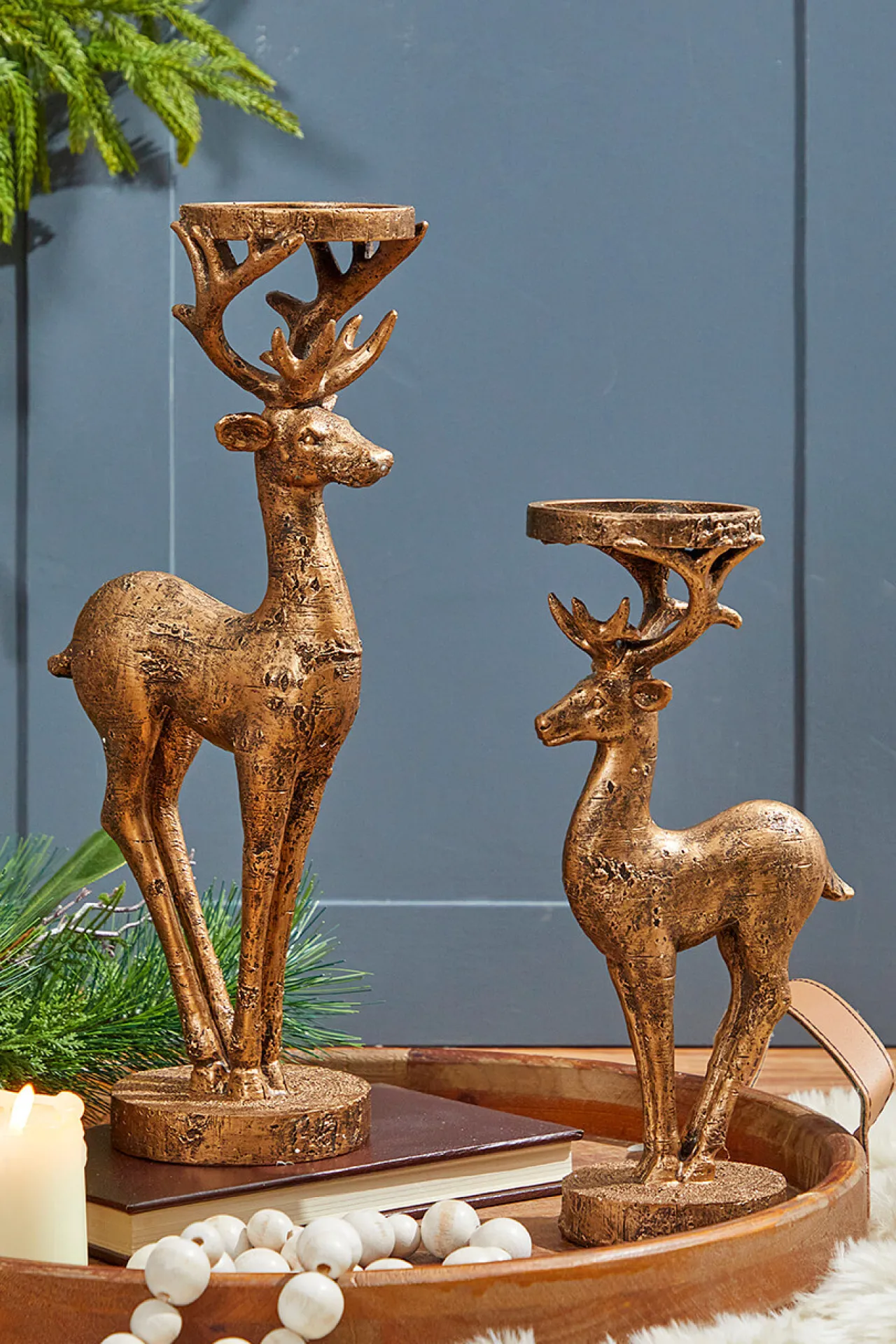 Cheap 12" Resin Deer Candle Holder Christmas Accents