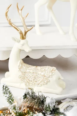 Sale 11.5" Resin Deer With Scroll Saddle Christmas Accents