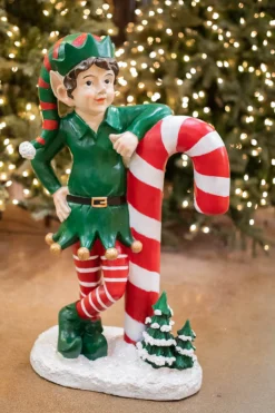 Flash Sale 36" Resin Elf Leaning On Candy Cane Christmas Resin