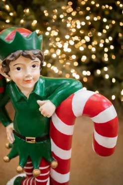 Flash Sale 36" Resin Elf Leaning On Candy Cane Christmas Resin