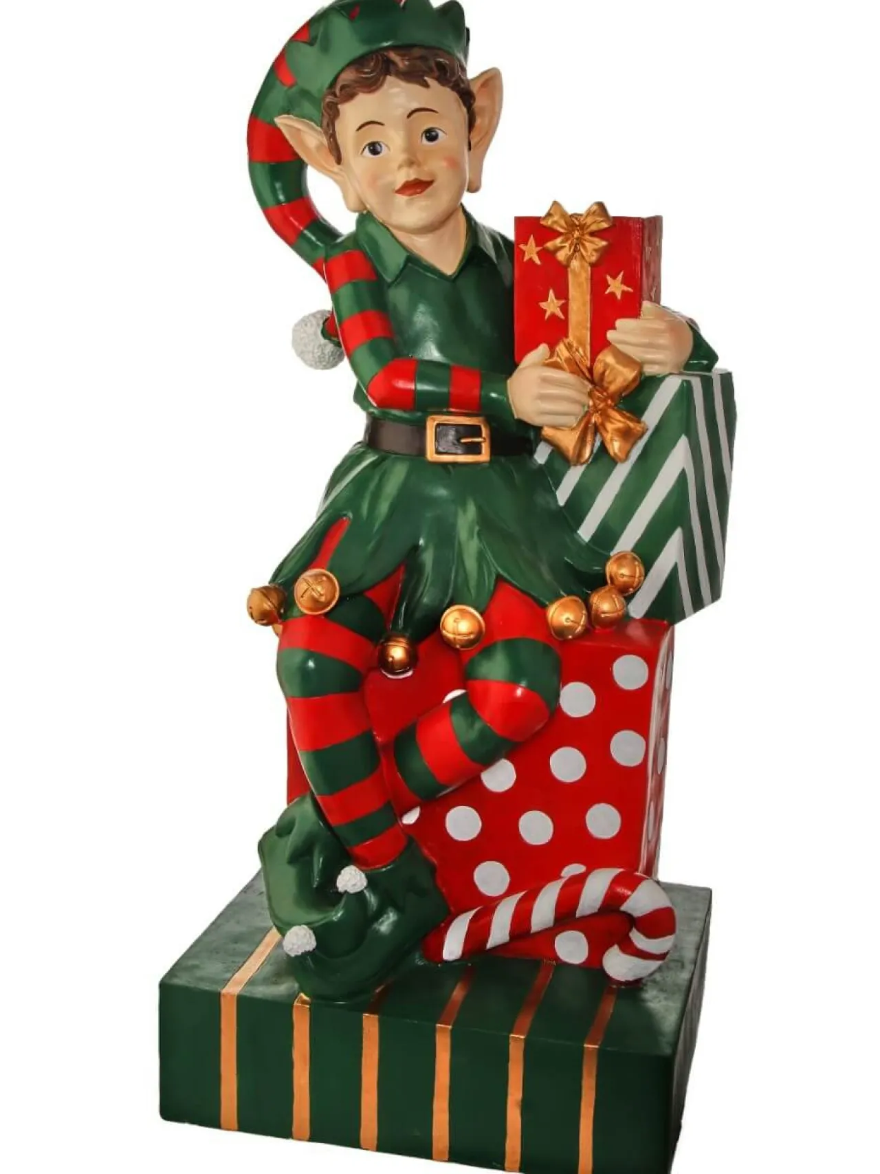 Discount 48" Resin Elf Sitting With Packages Christmas Resin