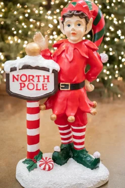 Store 36" Resin Elf With North Pole Sign Christmas Resin
