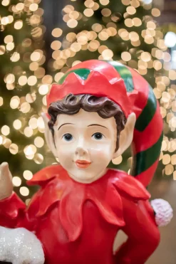 Store 36" Resin Elf With North Pole Sign Christmas Resin