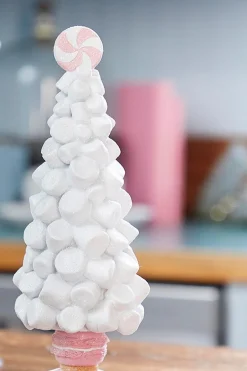 Discount 12" Resin Marshmallow Tree On Pedestal Christmas Accents