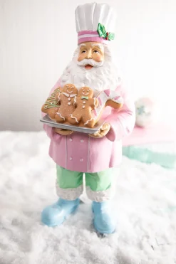 Best 16.6” Resin Pastel Gingerbread Santa Chef Christmas Accents