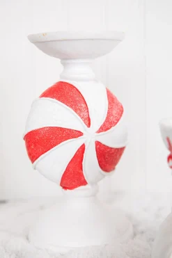 Online 9” Resin Peppermint Candy Candle Holder Christmas Accents