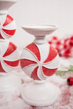 Online 9” Resin Peppermint Candy Candle Holder Christmas Accents