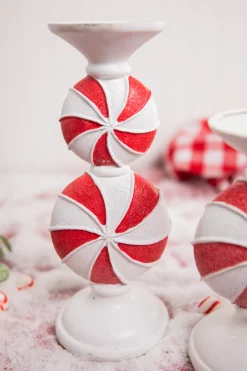 Cheap 11.5” Resin Peppermint Candy Candle Holder Christmas Accents