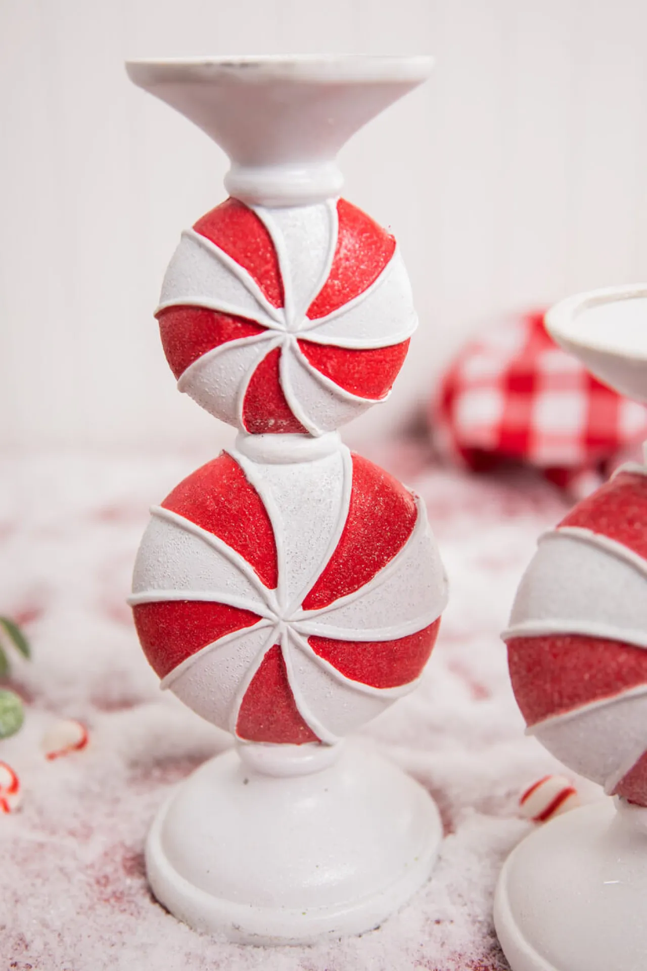 Cheap 11.5” Resin Peppermint Candy Candle Holder Christmas Accents