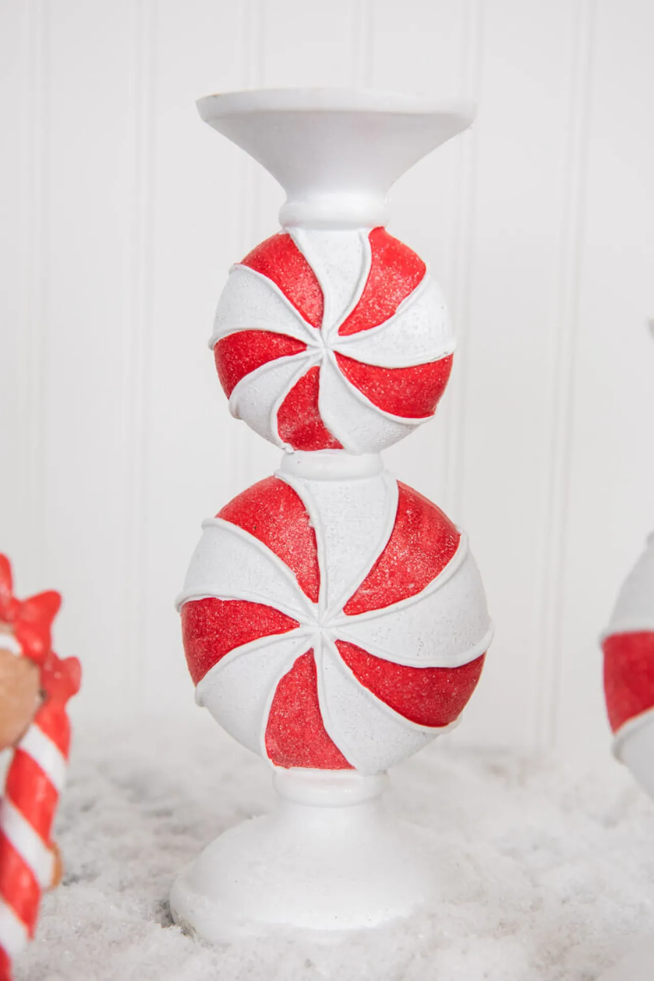 Cheap 11.5” Resin Peppermint Candy Candle Holder Christmas Accents
