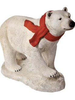 Sale 36" Resin Walking Polar Bear With Scarf Christmas Resin