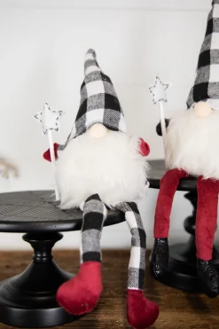 Store 7” Star Wand Buffalo Check Sitting Gnome Christmas Accents
