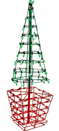 Fashion 4' Twinkling Tree Topiary With 150 Lights C5 & G12 - Green /Red Outdoor Lighting
