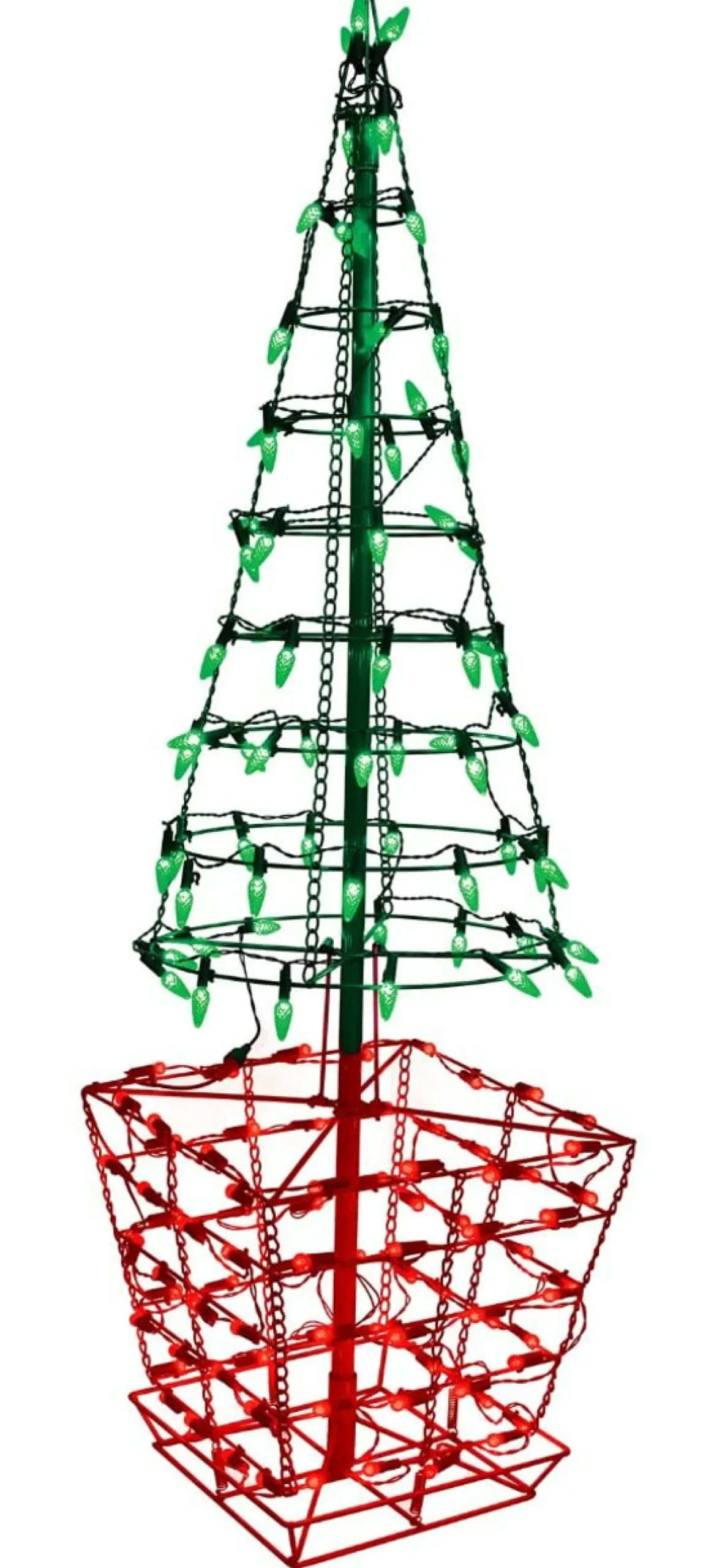 Fashion 4' Twinkling Tree Topiary With 150 Lights C5 & G12 - Green /Red Outdoor Lighting