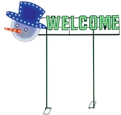 Best 36" Welcome Yard Sign - Snowman Face - Red/Green/Pure White With 162 Lights Outdoor Lighting