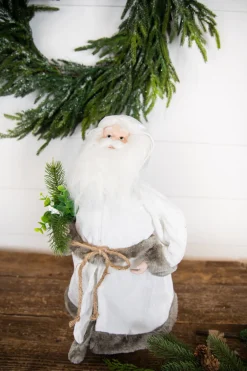 Cheap 19” White Robe Santa Figure With Greenery Bundle Christmas Accents
