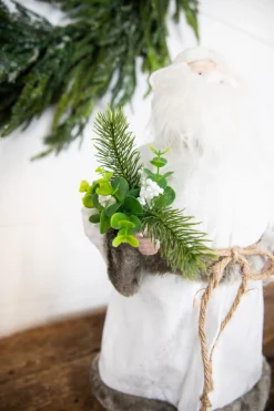 Cheap 19” White Robe Santa Figure With Greenery Bundle Christmas Accents