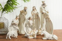Online 7-18" Whitewash Nativity With Gold Trim - Set Of 9 Christmas Accents
