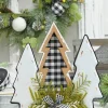 Clearance 12" Wood Holiday Trees With Plaid Bow Christmas Accents