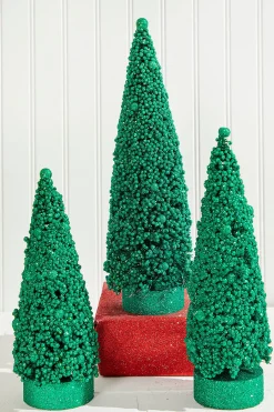 Fashion Bottle Brush Trees - Set Of 3 - Green Christmas Accents