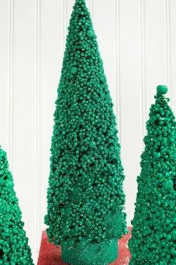 Fashion Bottle Brush Trees - Set Of 3 - Green Christmas Accents
