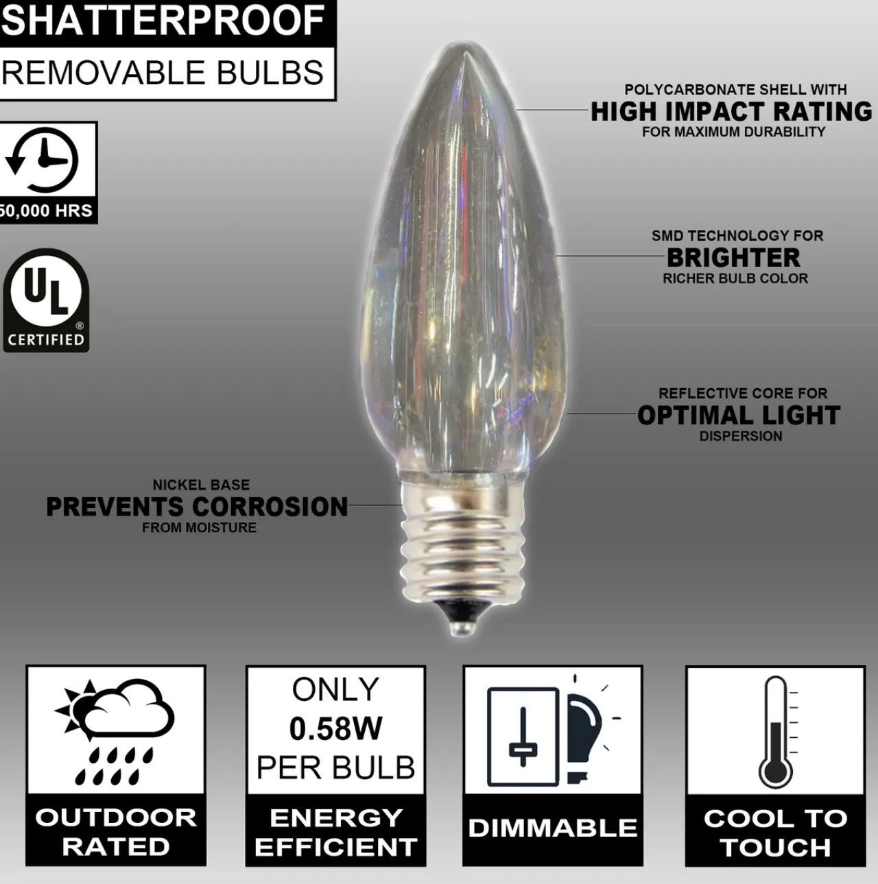 Hot C9 Wonderful LED SMD Bulb (25 Bulbs/bag) - Smooth, Cool White Bulbs|Outdoor Lighting