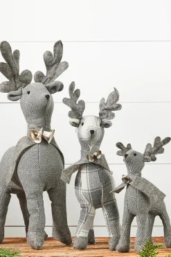 New Country Fabric Reindeer - Set Of 3 Christmas Accents
