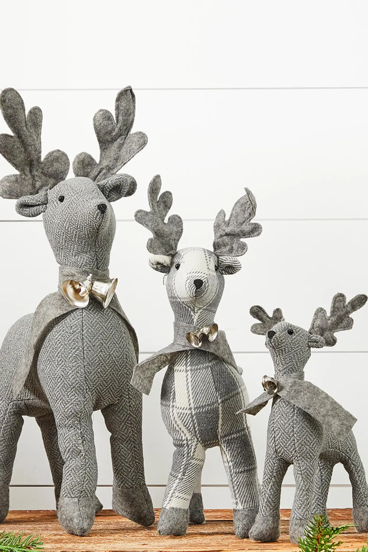 New Country Fabric Reindeer - Set Of 3 Christmas Accents