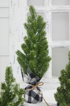 Best Flocked Pine Tree With Plaid Fabric - Large Christmas Accents
