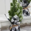 Hot Flocked Pine Tree With Plaid Fabric - Small Christmas Accents