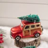 Clearance Glass Car With Bottle Brush Tree Décor Christmas Accents